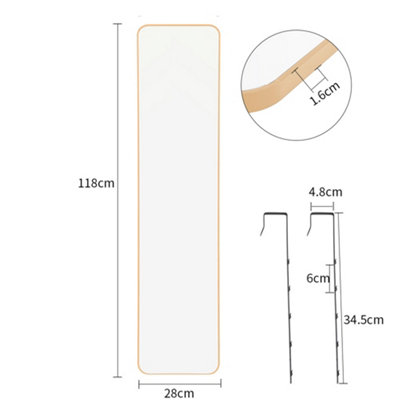 Gold Rectangle Full Length Mirror Wall Mounted or Over The Door Floor Mirror Framed Mirror Round Corner 28 x 118 cm