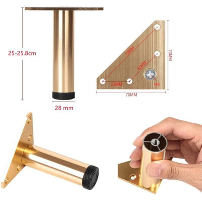 Gold Rectangular 25cm Table Legs Adjustable, Pack of 4