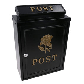 Gold Rose Letter Post Mail Box Metal Black Wall Door Gate House Lockable