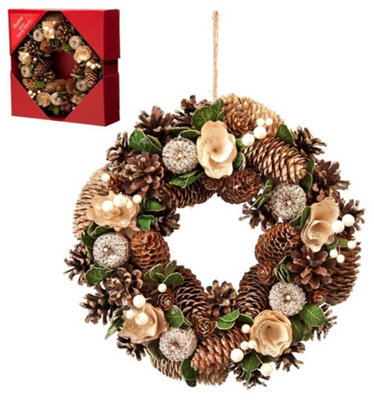 Gold Rose & Pinecone Wreath- 30cm (12") Diameter (P027737) Price Comparisons | Compare The Build