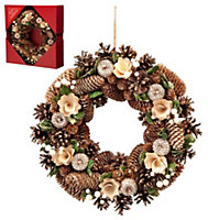 Gold Rose & Pinecone Wreath - 36cm (14") Diameter (P027736)