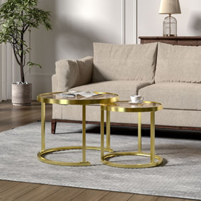 Gold Round Glass Nesting Coffee Table Set Nest of Table End Table Set