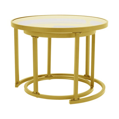 Gold Round Glass Nesting Coffee Table Set Nest of Table End Table Set