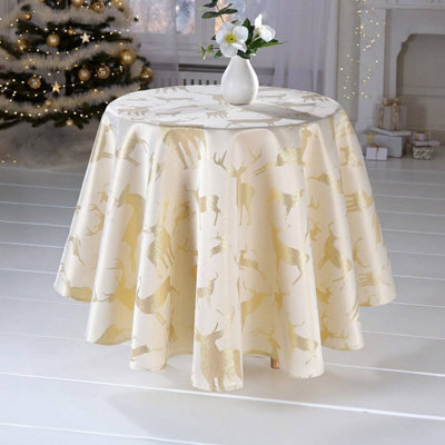 Gold Round Jacquard Shimmer Tablecloth 140cm