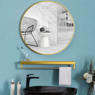 Gold Round Wall Mounted Framed Bathroom Mirror Vanity Mirror 40 cm