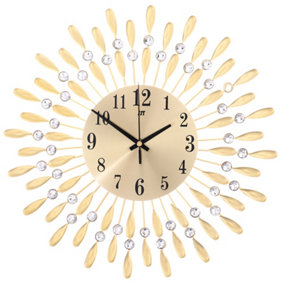 Gold Silent Large Crystal Drop Shape Wall Clocks Battery Operated for Kitchen 375mm