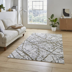 Gold Silver Abstract Modern Easy To Clean Rug For Living Room Bedroom & Dining Room-120cm X 170cm