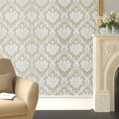 Gold Silver Glitter Floral Wallpaper,PVC Damask Self Adhesive Patterned Wallpaper 2.25m²