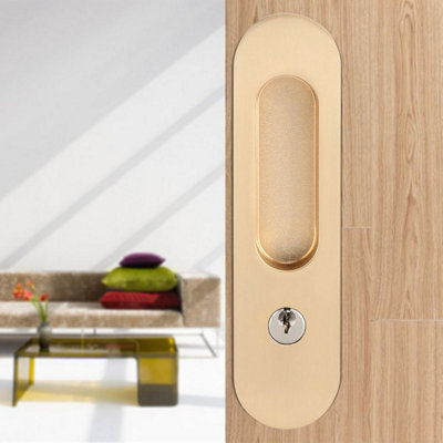 Gold sliding door lock handle (with key) for barn wood furniture hardware