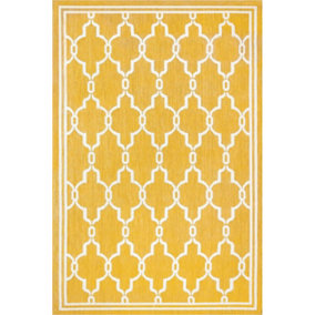 Gold Spanish Tile Garden Patio Rug - Weatherproof, Mould & Mildew Resistant Indoor Outdoor Mat - Rectangular 60 x 120cm