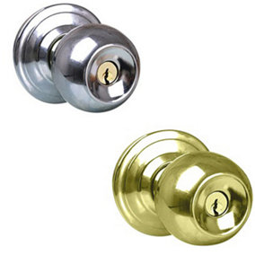 Gold Stainless Steel Door Handle Knob Entrance Locking Key Turn Bathroom Bedroom