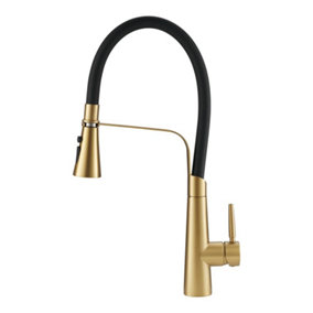 Gold Stainless Steel Flexible Silicone Pull-Down Kitchen Faucet