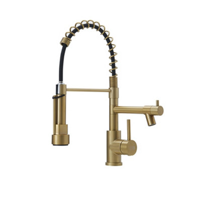 Gold Stainless Steel Pull Down Spring Spout and Pot Filler Kitchen Tap Mixer Tap