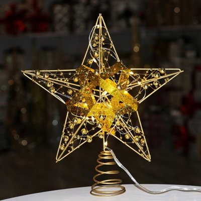 Gold Strip LED Light-Up Star Christmas Tree Topper