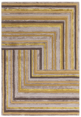 Gold Striped Wool Handmade Luxurious Modern ,Abstract Optical/ (3D) Rug ...