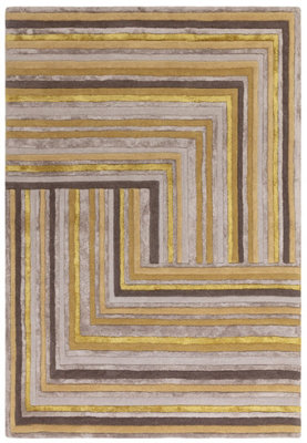 Gold Striped Wool Handmade Luxurious Modern ,Abstract Optical/ (3D) Rug Easy to clean Living Room and Bedroom-160cm X 230cm