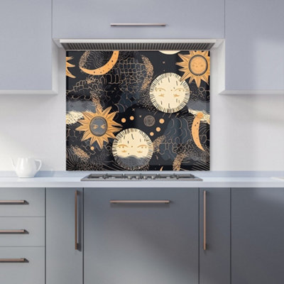 Gold Sun and Moon Premium Glass Kitchen Splashback W900mm x H750mm