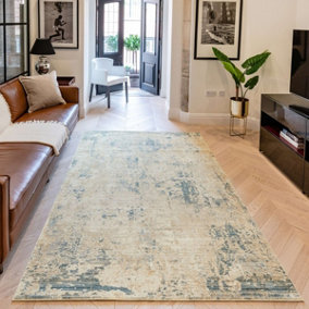 Gold Teal Abstract Modern Easy to Clean Rug for Living Room and Bedroom-160cm X 236cm