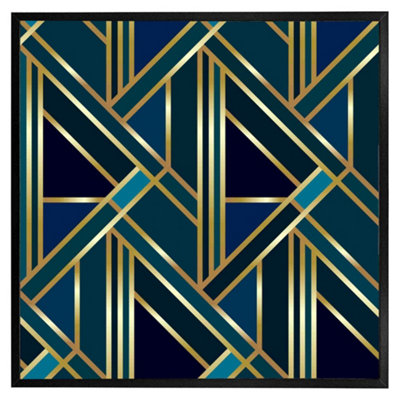 Gold & teal geometric pattern (Picutre Frame) / 24x24" / Grey