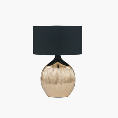 Gold Textured Ceramic Table Lamp With Black Shade