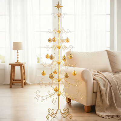 Gold-topped Christmas Tree Floor Stand with Star Decorations, 92cm W x ...