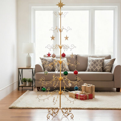 Gold-topped Christmas Tree Floor Stand with Star Decorations, 92cm W x ...