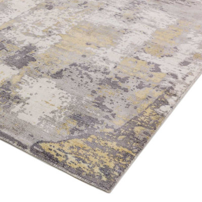 Gold Viscose  Abstract Handmade , Luxurious , Modern Rug for Living Room, Bedroom - 120cm X 170cm