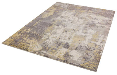 Gold Viscose  Abstract Handmade , Luxurious , Modern Rug for Living Room, Bedroom - 120cm X 170cm