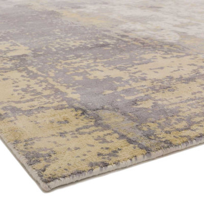 Gold Viscose  Abstract Handmade , Luxurious , Modern Rug for Living Room, Bedroom - 120cm X 170cm