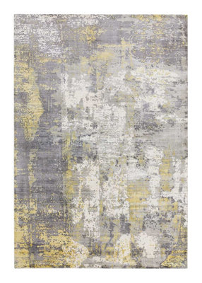 Gold Viscose  Abstract Handmade , Luxurious , Modern Rug for Living Room, Bedroom - 120cm X 170cm