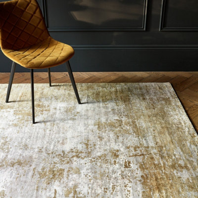Gold Viscose Easy to clean Abstract Handmade , Luxurious , Modern Rug for Living Room, Bedroom - 160cm X 230cm