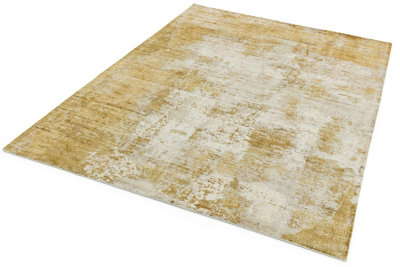 Gold Viscose Easy to clean Abstract Handmade , Luxurious , Modern Rug for Living Room, Bedroom - 160cm X 230cm