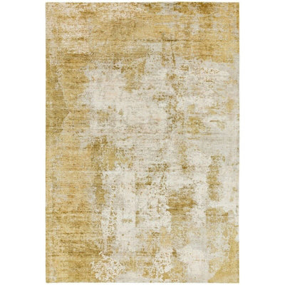 Gold Viscose Easy to clean Abstract Handmade , Luxurious , Modern Rug for Living Room, Bedroom - 160cm X 230cm