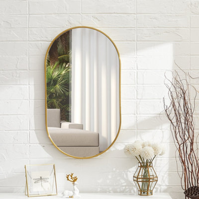 Gold Wall Mounted Oval Bathroom Framed Mirror Vanity Mirror W 400 x H 700 mm