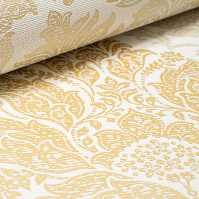 Gold White Wallpaper Damask Textured Vinyl Thick Metallic Feature Wall ...