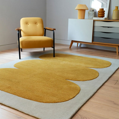 Gold White Yellow Handmade Abstract 9mm Thick Stain-Resistant Rug For Bedroom, Dining Room, Wool Area Rug-200cm X 290cm