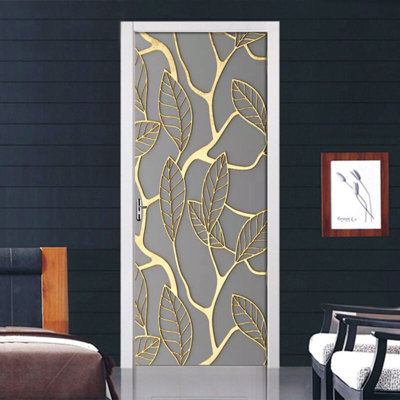 Golden 3D Effect PVC Door Sticker 77x200cm for Living Room Kitchen ...