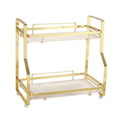 Golden Bathroom Countertop 2 Tier Skincare Storage Bathroom Counter ...
