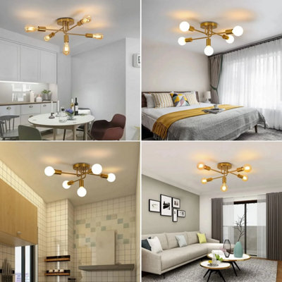Golden Branch 5 Light Chandelier , Retro E27 Metal Ceiling Light for Home and Bar