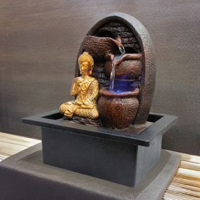 Golden Buddha Water Fountain with Cascading Bowls