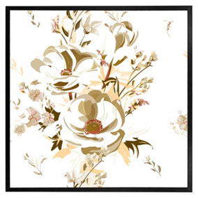 Golden flower print (Picutre Frame) / 16x16" / Grey