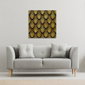 Golden Geometric Flower Pattern (Canvas Print) / 90 x 90 x 4cm