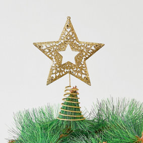 Golden Glitter Metal Christmas Tree Topper Xmas Star Treetop Ornaments Home Party Decor 11cm W x 15cm H