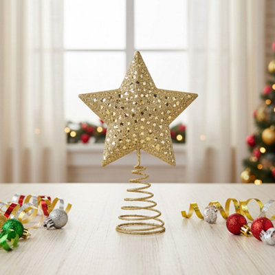 Golden Glittered Metal Christmas Tree Topper Xmas Star Ornament Home ...