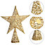 Golden Glittered Wrought Iron Christmas Tree Topper Xmas Star Ornament Home Decor 20x30cm