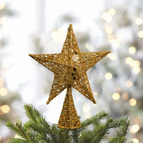 Golden Glittered Wrought Iron Christmas Tree Topper Xmas Star Ornament Home Decor 25x35cm