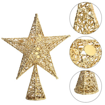 Golden Glittered Wrought Iron Christmas Tree Topper Xmas Star Ornament ...