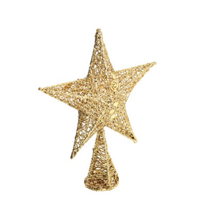 Golden Glittered Wrought Iron Christmas Tree Topper Xmas Star Ornament ...