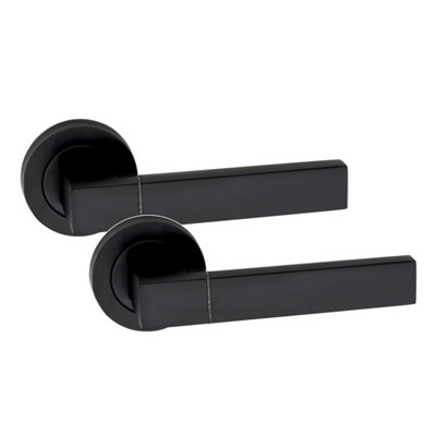 Golden Grace 1 Pair of Capri Design Door Handle On Round Rose Latch Door Handles Matt Black Finish with 52mm Diameter