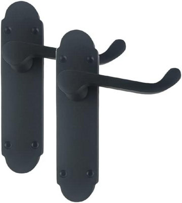 Golden Grace 1 Pair of Epsom Style Victorian Shaped Door Lever Latch Premium Door Handle Matt Black Finish 168mm x 40mm Backplate